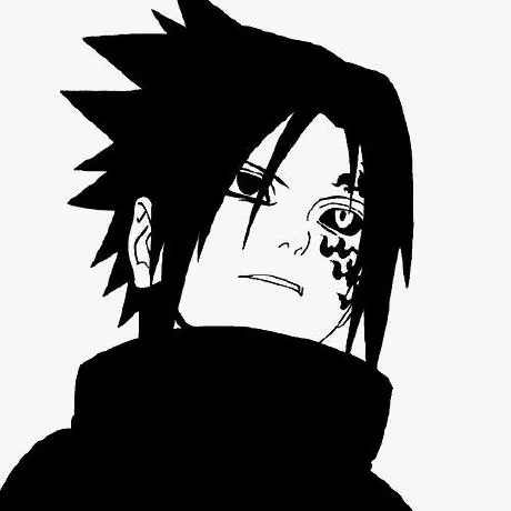 Mein GitHub-Avatar: Sasuke als Manga-Zeichnung in Schwarz und Weiß